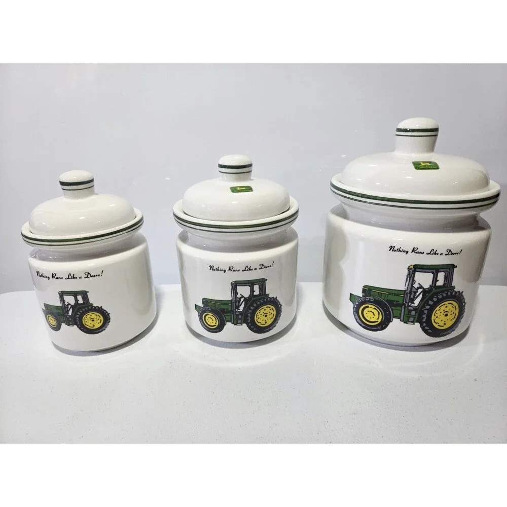 John Deere Tractor Ceramic Canister Set 3pc Gibson Nothing Runs Like A Deere New